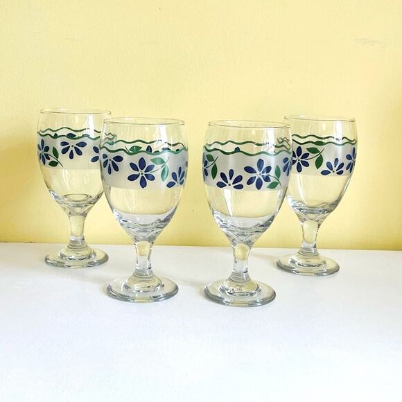 4 Vtg Pfaltzgraff Springwood Glasses Iced Tea Water Goblets Wine Glass Stemmed - Picture 3 of 5